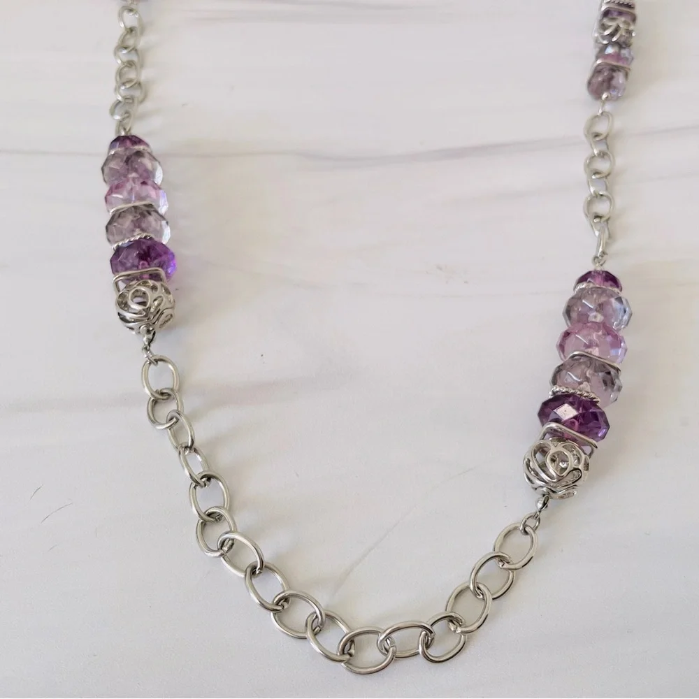 Vintage Napier Silver and Purple Chain Necklace- Long